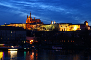 Prague at night. Cathedral and palace view