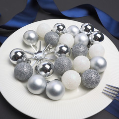christmas balls on a plate