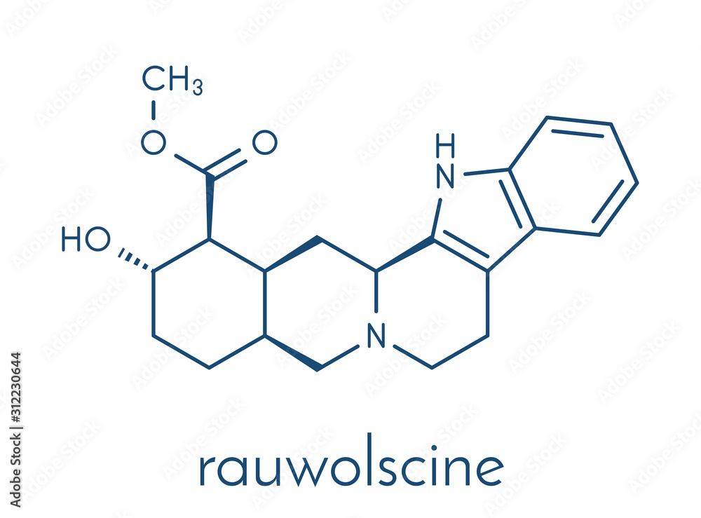 Sticker Rauwolscine alkaloid molecule. Skeletal formula.