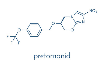 Pretomanid tuberculosis drug molecule. Skeletal formula.