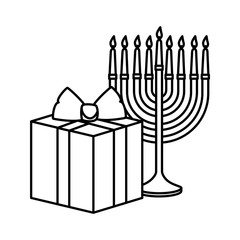 chandelier with candles and gift box line style icon vector illustration design