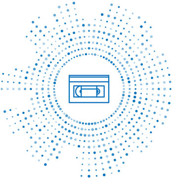 recommend clip art: Blue line VHS video cassette tape icon isolated on white background. Abstract circle random dots. Vector Illustration