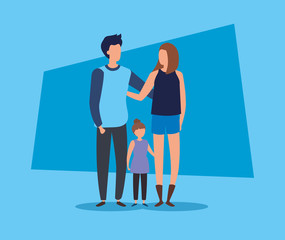 parents with daughter avatar character vector illustration design