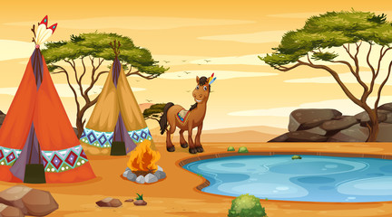 Scene with horse and teepee © GraphicsRF