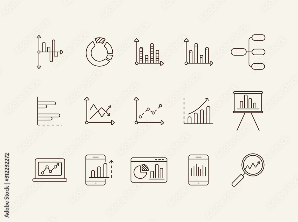 Poster data for reports line icon set
