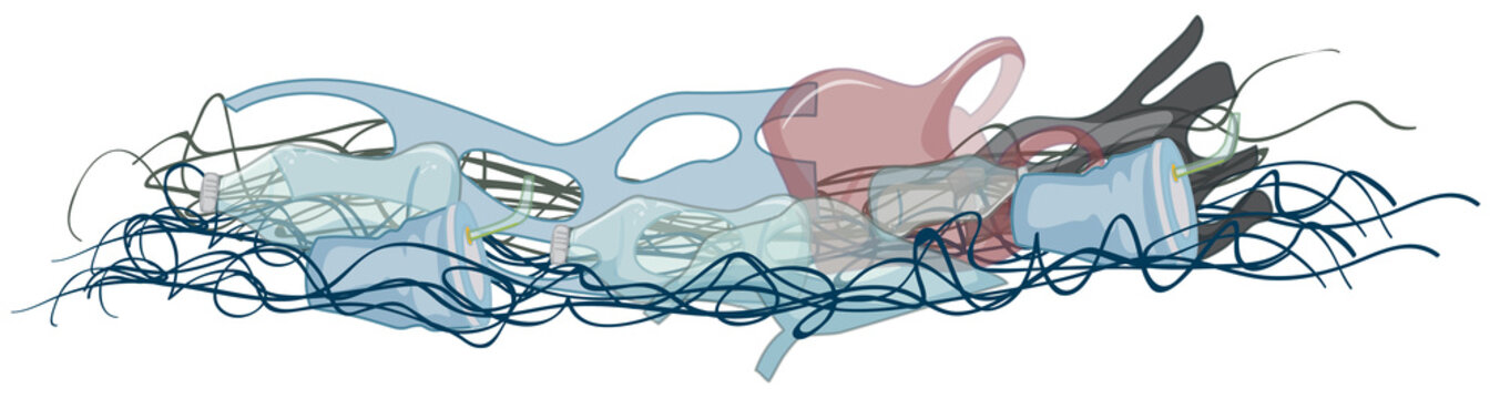 Pile of plastic trash on white background