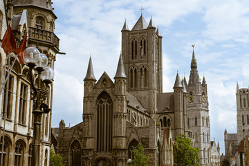 Fototapeta premium Panoramic views of the Saint Nicholas' Church in Ghent, Belgium. Gothic building