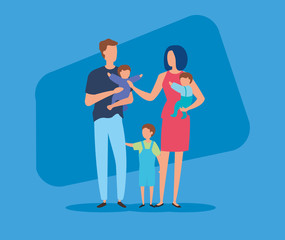 parents with sons avatar character vector illustration design