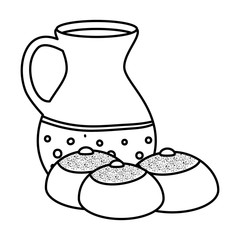 teapot of pottery with breads line style icon vector illustration design