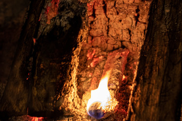 Fire in a fireplace