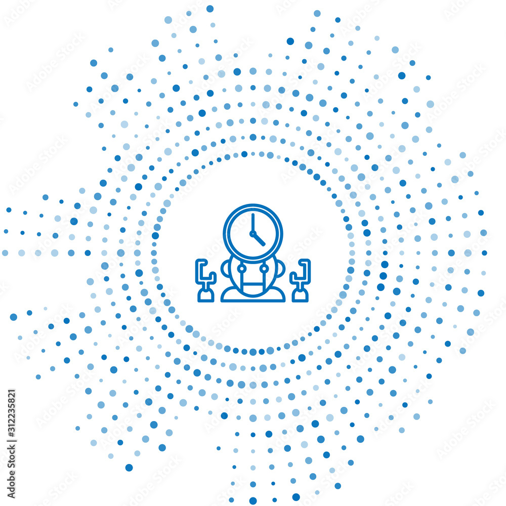 Poster blue line robot and digital time manager icon isolated on white background. time management assistan