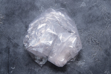 Textured background, crumpled transparent polyethylene film