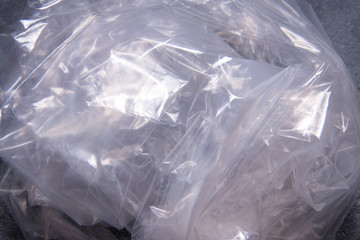 Textured background, crumpled transparent polyethylene film