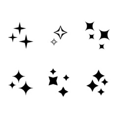 Set of star sparkling and twinkling icons. Vector illustration. Black glittering light particles.