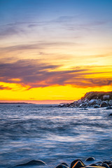 Fototapeta na wymiar Long exposure seascape along Nova Scotia's rocky seacoast shoreline.