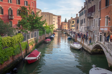 Streets of Venice are filled people, Italy. Sightseeing of Venice. Enjoyment to for a walk of channel