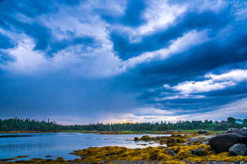 Sunset scene along the ocean coast of Nova Scotia, Canada.