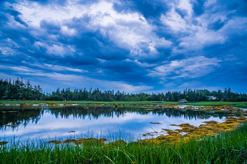Sunset scene along the ocean coast of Nova Scotia, Canada.