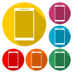 Smartphone, mobile phone icon isolated with long shadow