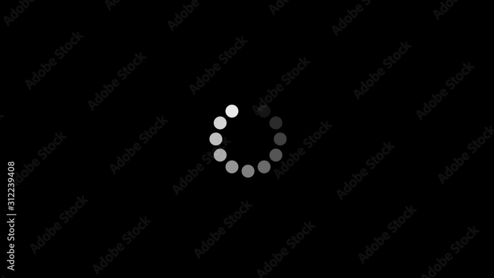 Poster loading circle on black screen. loading animation. twelve animated dots fading in and out in sequenc