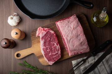 raw block meat of sirloin steak