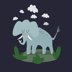 blue elephant stands under the clouds