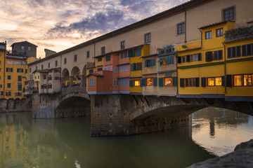 Old bridge in florence at sunset
