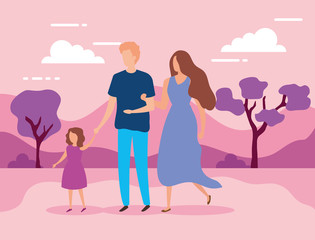 parents with daughter in the park vector illustration design