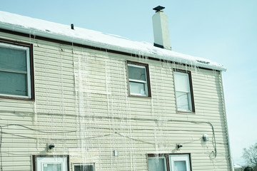 Icy house front in wintertime.