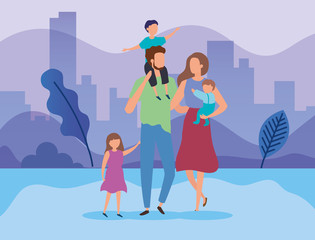 parents with sons in the park vector illustration design