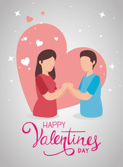 happy valentines day with couple and hearts vector illustration design