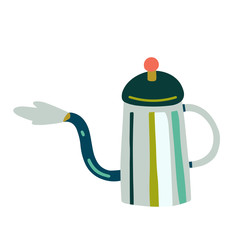 Utensils for brewing coffee alternatively, vector isolated illustration, isolated colored drawing of hand drip coffee pot. Trendy flat naive style, good as icon, logo for coffee shop.