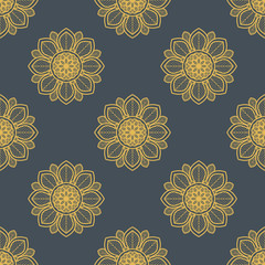 Fantasy seamless pattern with ornamental mandala. Abstract round doodle flower background. Floral geometric circle. Vector illustration.  