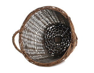 Fototapeta premium Empty wooden wicker basket isolated on white background