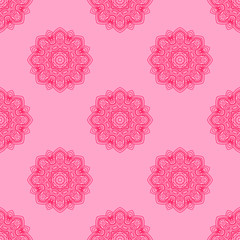 Fantasy seamless pattern with ornamental mandala. Abstract round doodle flower background. Floral geometric circle. Vector illustration.  