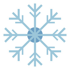 Blue vector simple contour of snowflakes with blue circle object isolated on white background.