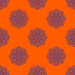 Fantasy seamless pattern with ornamental mandala. Abstract round doodle flower background. Floral geometric circle. Vector illustration.  