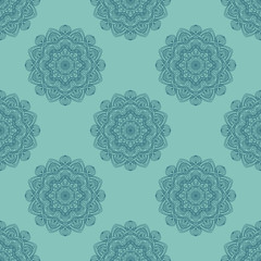 Fantasy seamless pattern with ornamental mandala. Abstract round doodle flower background. Floral geometric circle. Vector illustration.  