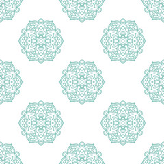 Fantasy seamless pattern with ornamental mandala. Abstract round doodle flower background. Floral geometric circle. Vector illustration.  