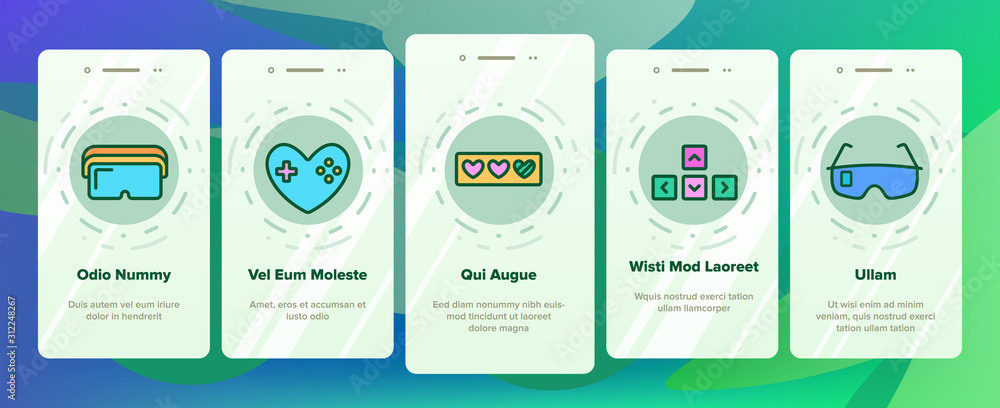 Poster gamer device onboarding mobile app page screen vector