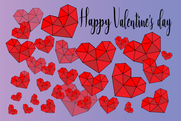 Vector Happy Valentines Day Greeting Card . Red polygonal heart.