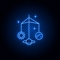 crib mobile neon icon. Blue neon vector icon. Transparent background.