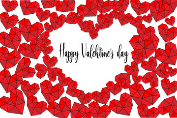Vector Happy Valentines Day Greeting Card isolated on white. Red poligonal heart