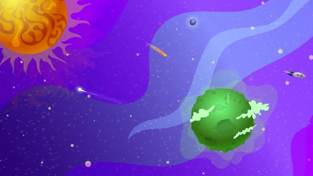 Colorful animation of vector space with planets and comets .
