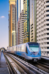 Fototapeta na wymiar Metro train in Dubai, UAE