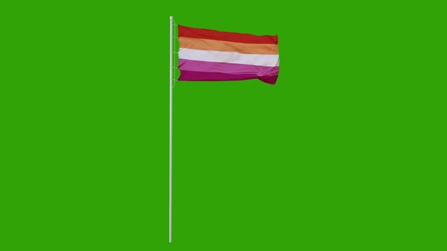 Lesbian love Pride Flag Rainbow flag video waving in wind. Lesbian Flag background. Green screen, 4K