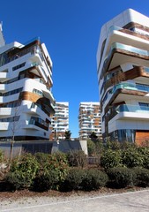 Milan, Italy. The modern style of the new Hadid residence, part of the City Life complex.