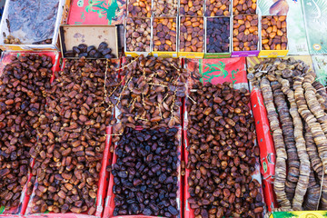 Spices for cooking and tea. Street market in Marrakech or Fes, Morocco, Africa. Moroccan cuisine Moroccan traditional market in medina. Nice gift for travelers