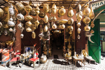 Street market in Marrakech or Fes, Morocco, Africa. Moroccan cuisine
Moroccan traditional market in medina.
Nice gift for travelers
Beautiful background concept