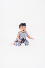 Adorable Asian baby girl is portrait on white background